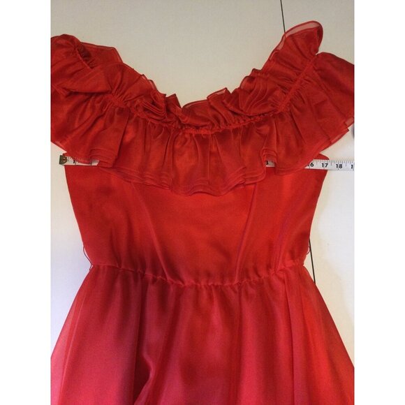 Vintage Lilli Diamond Women's Ruffled Neck Fit & Flare Dress Formal Red Size 2 - Picture 5 of 8